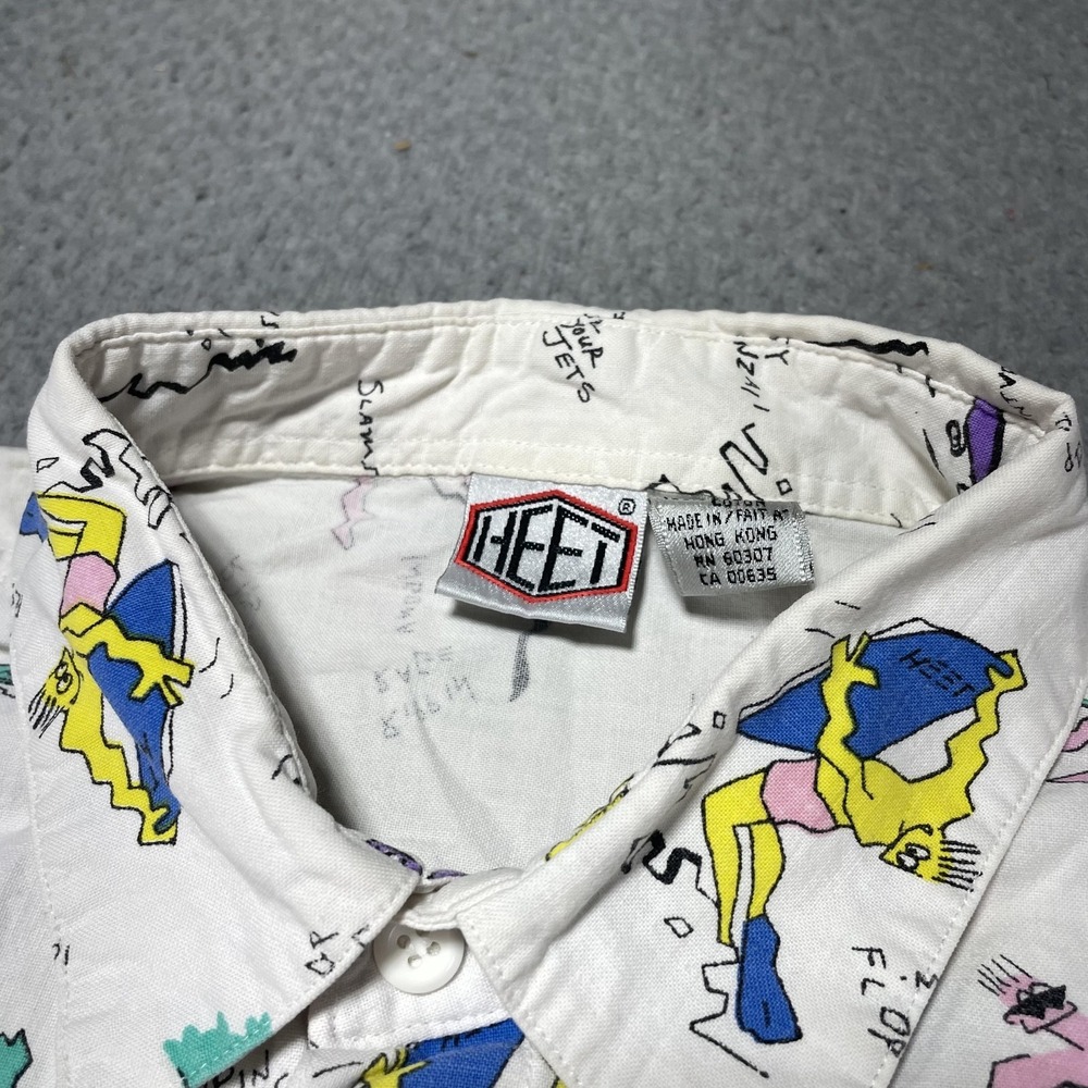 Vintage HEET Shirt Mens L White Surf Graphic Short Sleeve Button Up Hong Kong - Picture 3 of 8